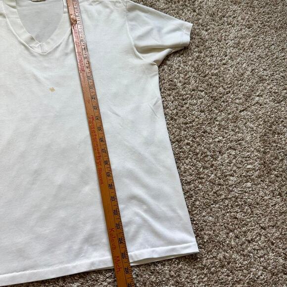 Perfect Vintage 70s White Blank Basic V Neck Shirt Top Tee - Picture 8 of 8